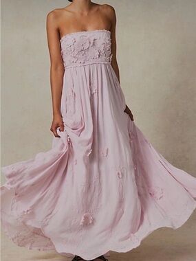 Free People Rosa 3D Floral Embroidered Maxi Dress XL MISSING STRAPS